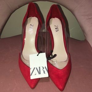 Zara red pump with clear vinyl sides